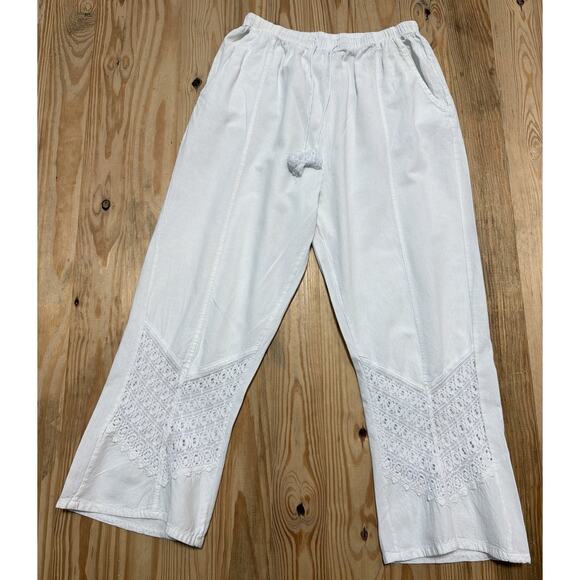 Seaspice Resort Wear Size XL Pull On Pants White Peruvian Cotton Embroidered - Picture 1 of 8